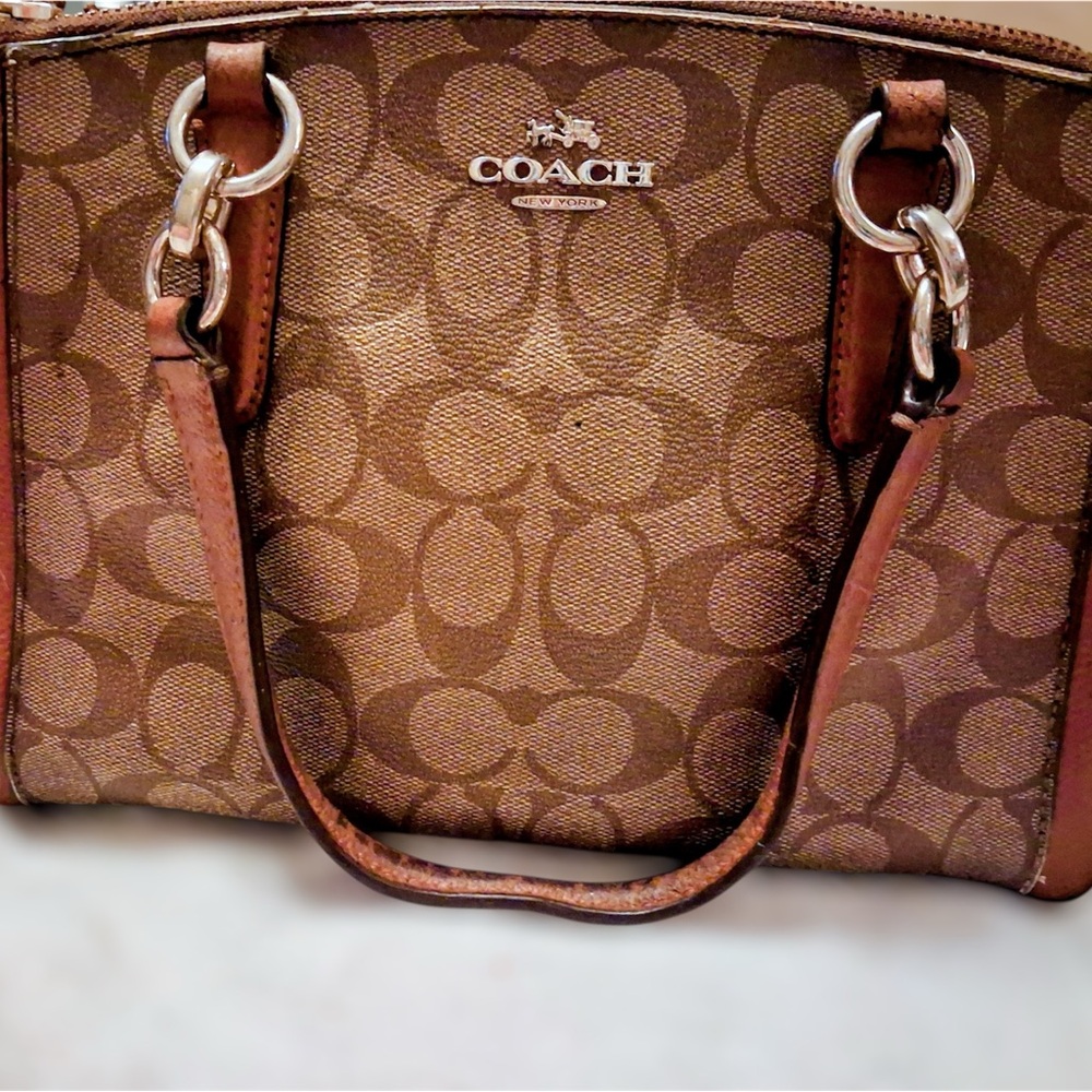 Coach Brown Signature Canvas Tote with Leather Trim